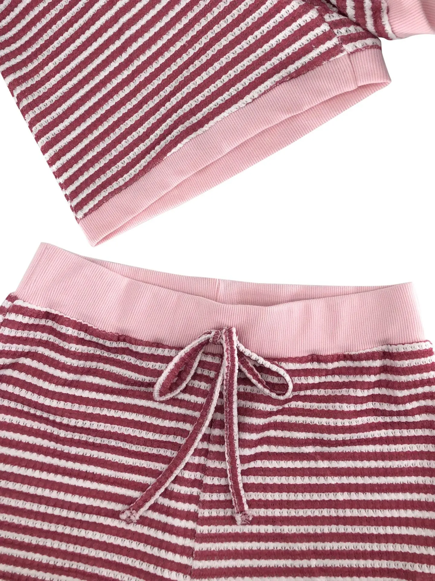 CM.YAYA Street Striped Knit Ribbed Women's Set Short Sleeve Sweater Top and Shorts Suit Summer Beach Two 2 Piece Set Outfits