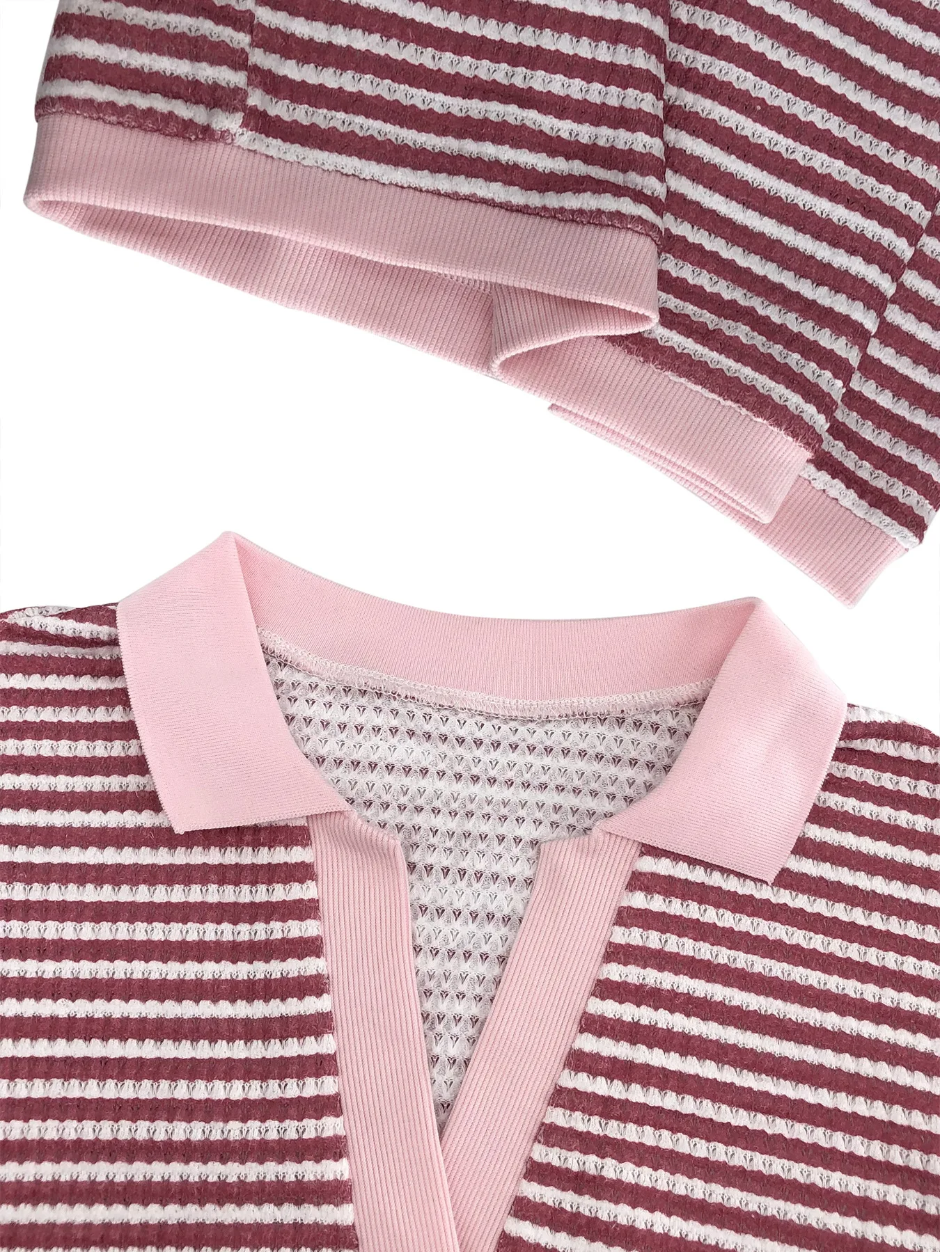 CM.YAYA Street Striped Knit Ribbed Women's Set Short Sleeve Sweater Top and Shorts Suit Summer Beach Two 2 Piece Set Outfits