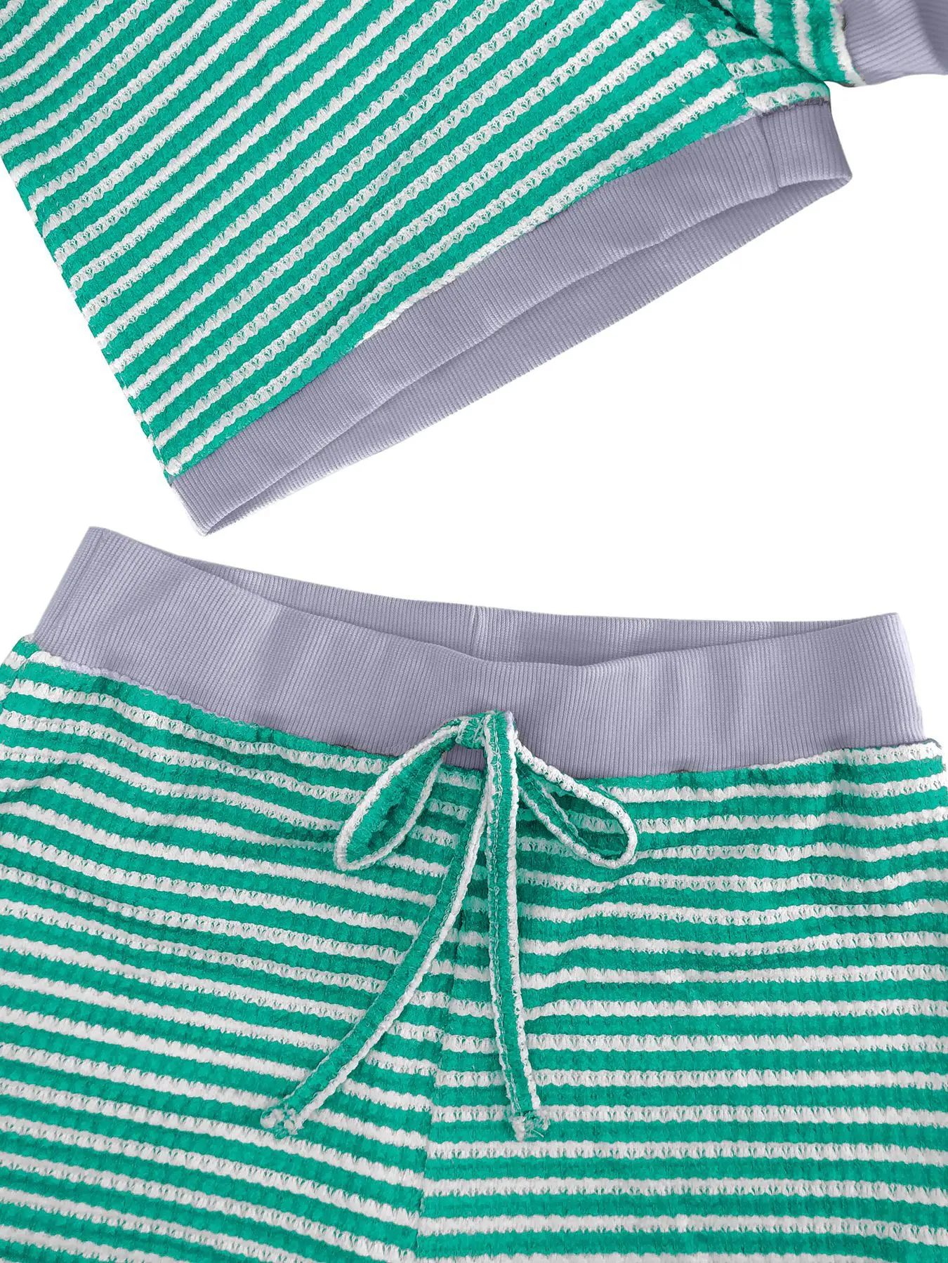 CM.YAYA Street Striped Knit Ribbed Women's Set Short Sleeve Sweater Top and Shorts Suit Summer Beach Two 2 Piece Set Outfits