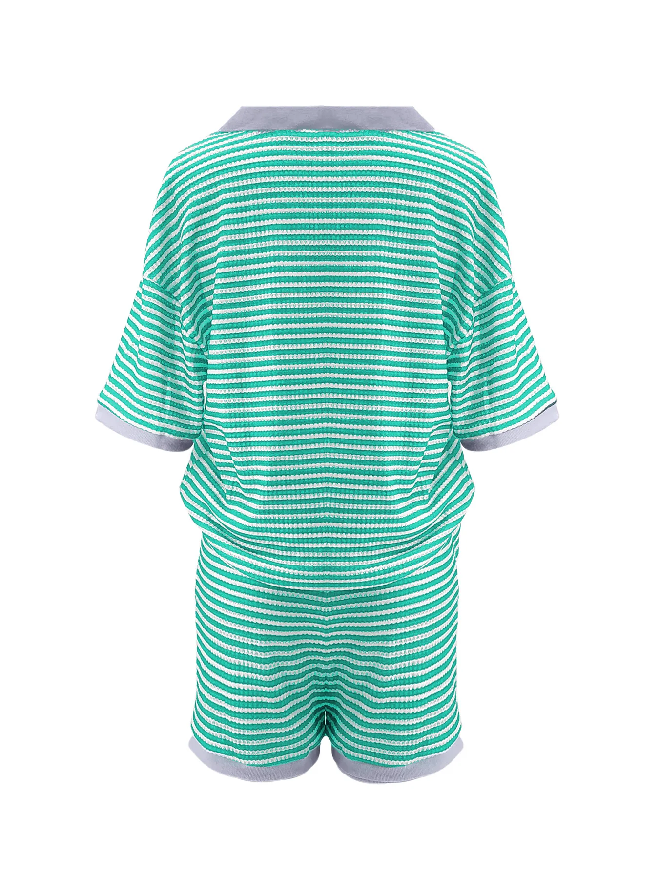 CM.YAYA Street Striped Knit Ribbed Women's Set Short Sleeve Sweater Top and Shorts Suit Summer Beach Two 2 Piece Set Outfits