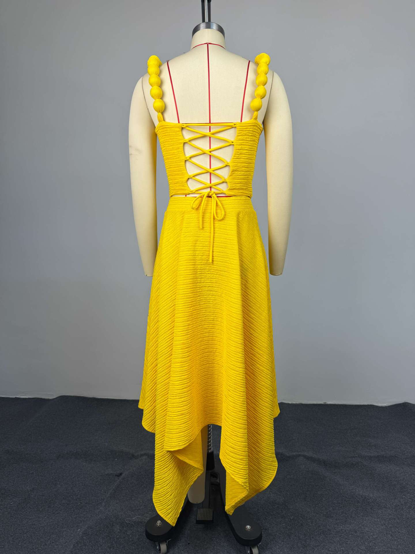 GLCMYAYA Street Fashion Women's Set Strap Lace Up Back Crop Top and Irregular Long Skirt Suit Vacation Two 2 Piece Set Outfits