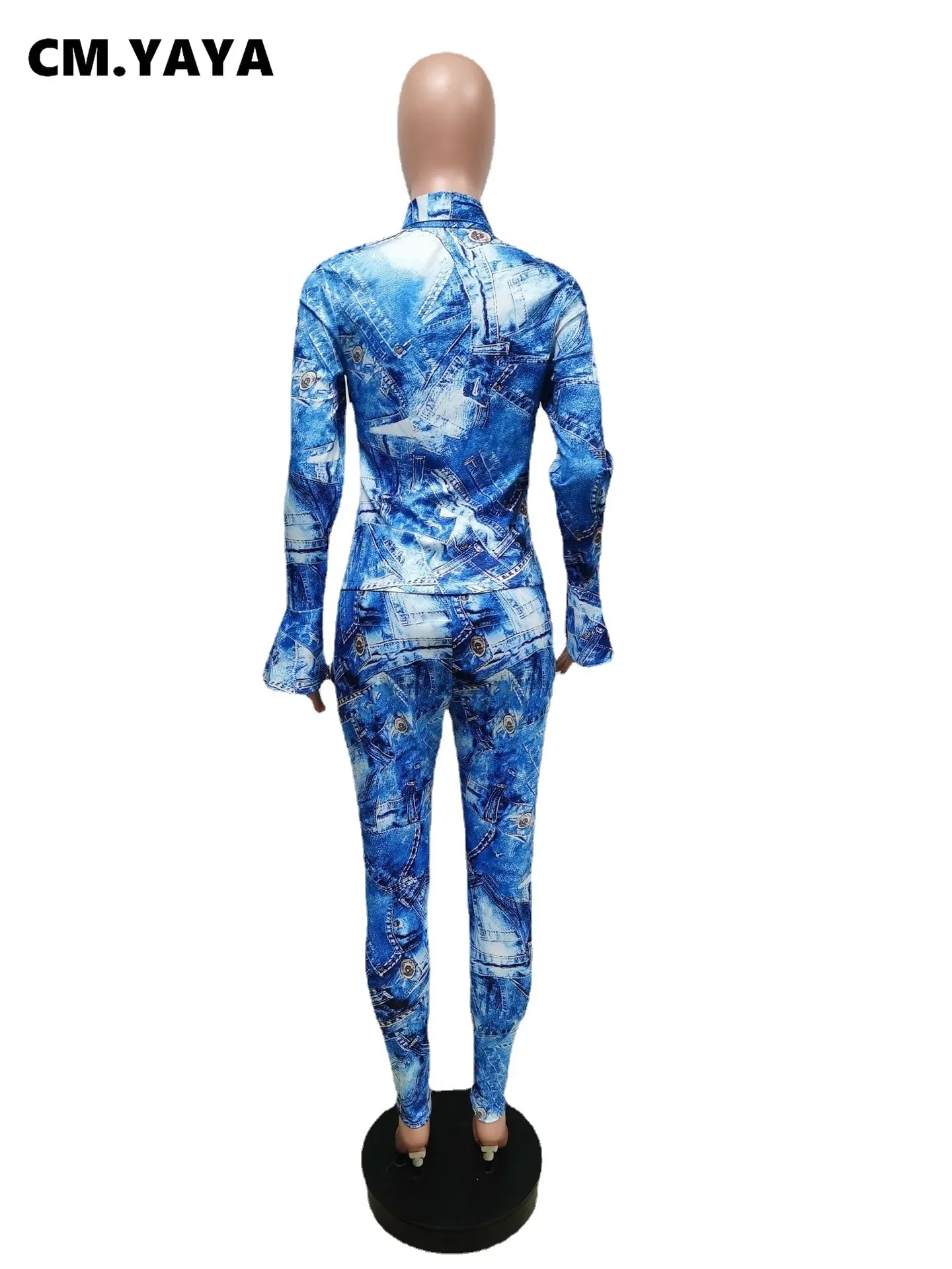 CM.YAYA Women Set Print Full Sleeve plus size Single Top Pencil Pants Two 2 Piece Sets Office Lady Outfit Summer