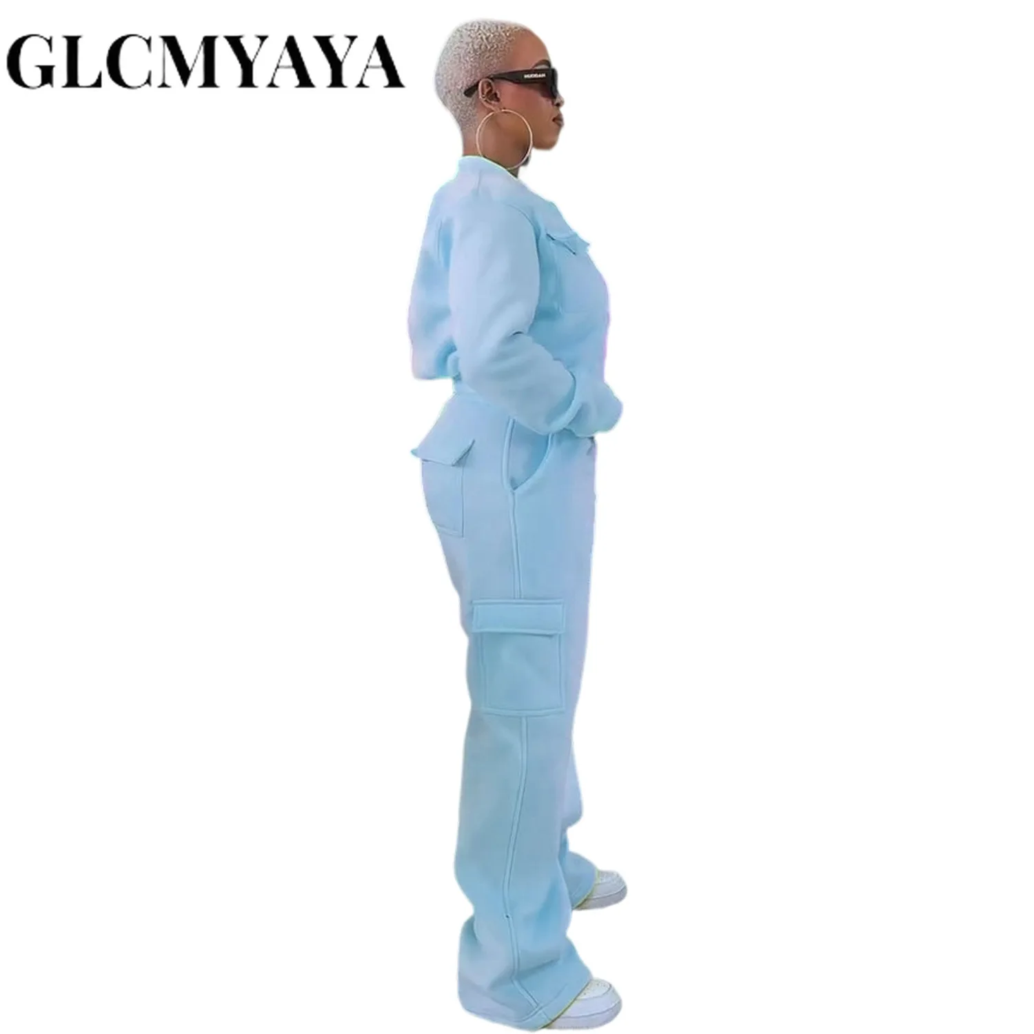 GLCMYAYA Active Women's Set Thick Warm Long Sleeve jacket +Straight Pants 2025 Fall Street Two 2 Piece Sets Outfits Sportwear