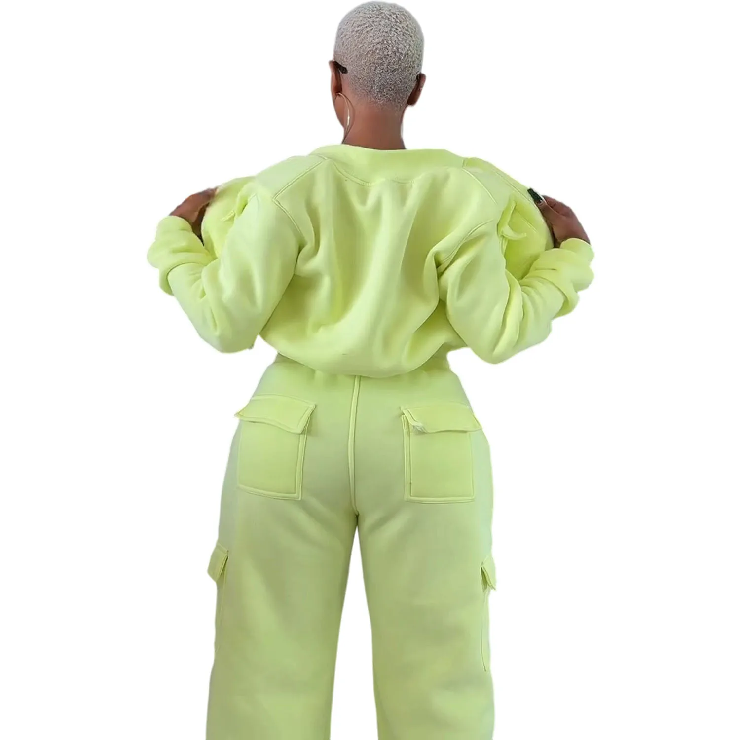 GLCMYAYA Active Women's Set Thick Warm Long Sleeve jacket +Straight Pants 2025 Fall Street Two 2 Piece Sets Outfits Sportwear