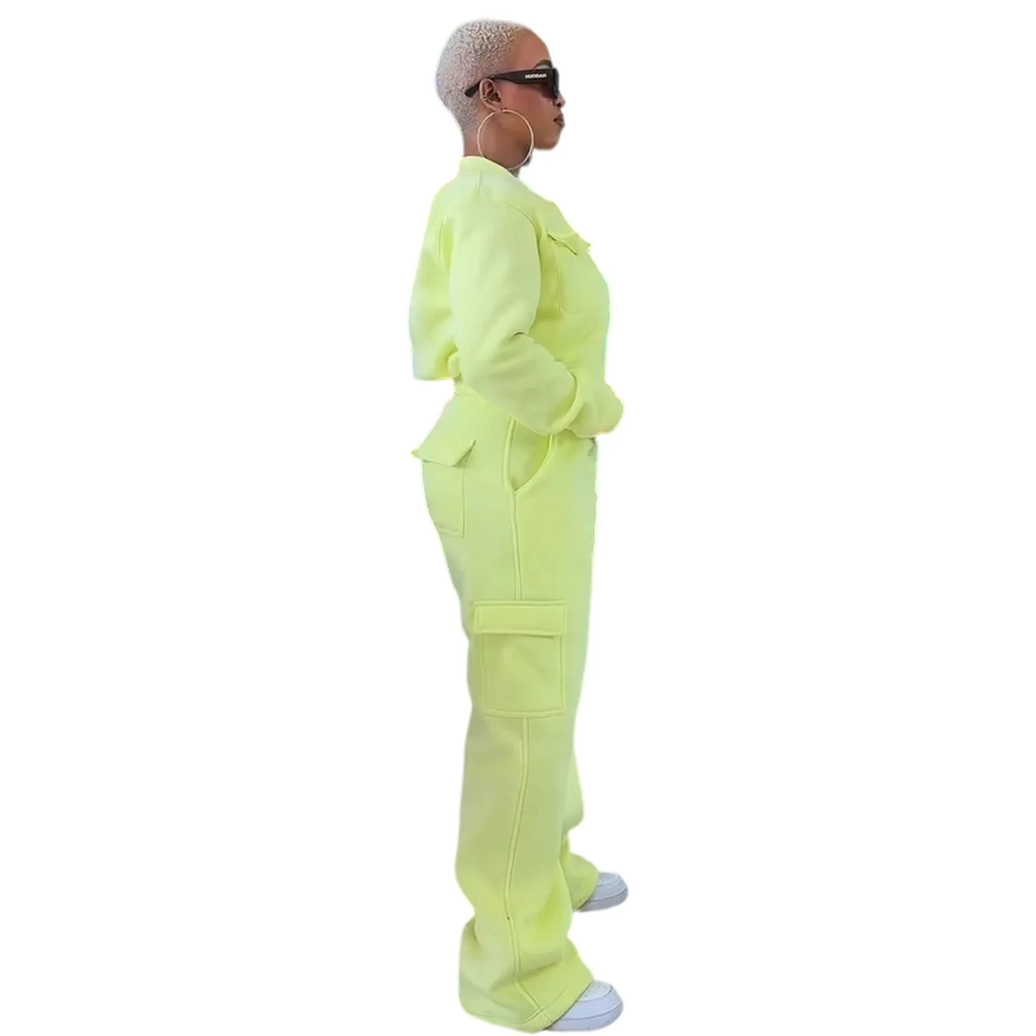 GLCMYAYA Active Women's Set Thick Warm Long Sleeve jacket +Straight Pants 2025 Fall Street Two 2 Piece Sets Outfits Sportwear