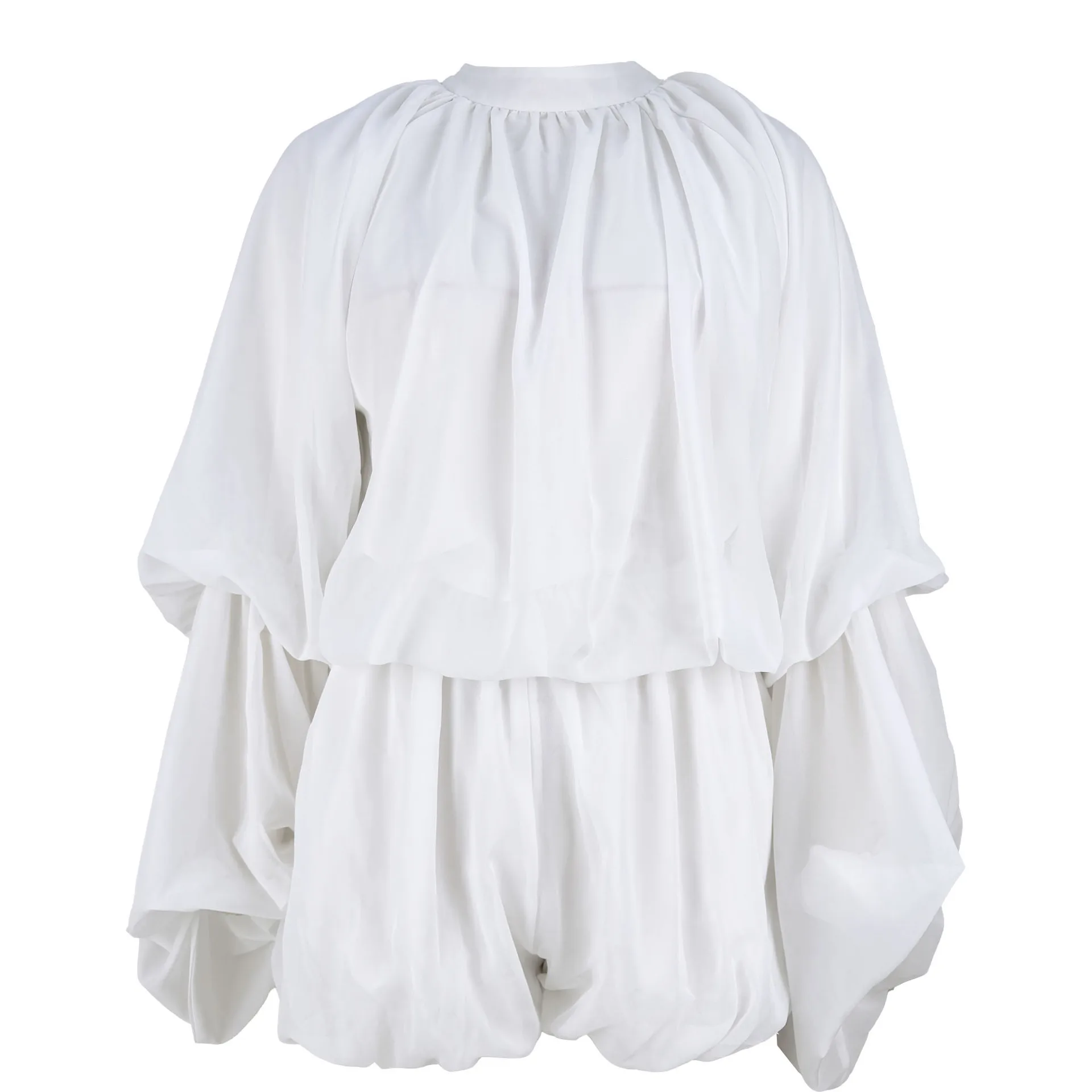 CM.YAYA Women's Set Lantern Long Sleeve Tops and Bubble Ruffles Shorts Suit 2025 Summer Street Ruched Two 2 Piece Sets Outfit