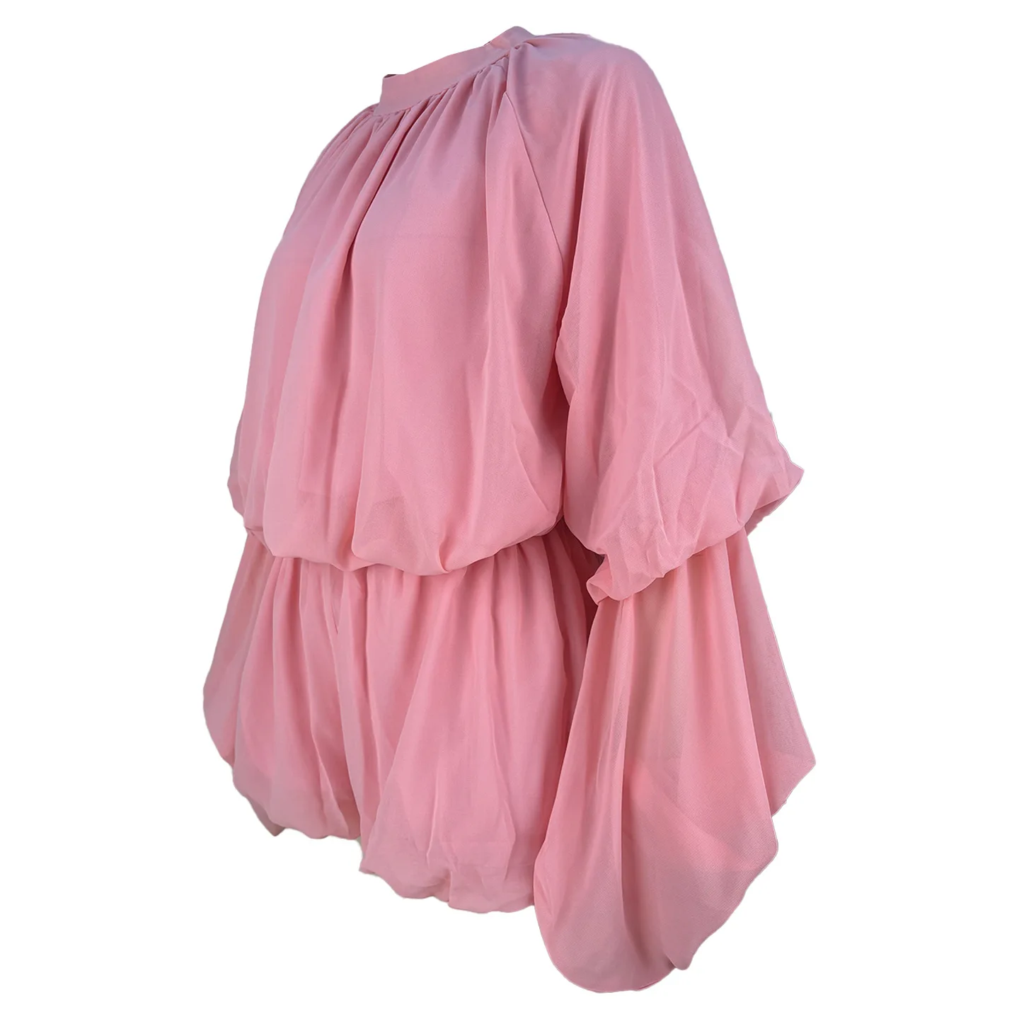 CM.YAYA Women's Set Lantern Long Sleeve Tops and Bubble Ruffles Shorts Suit 2025 Summer Street Ruched Two 2 Piece Sets Outfit