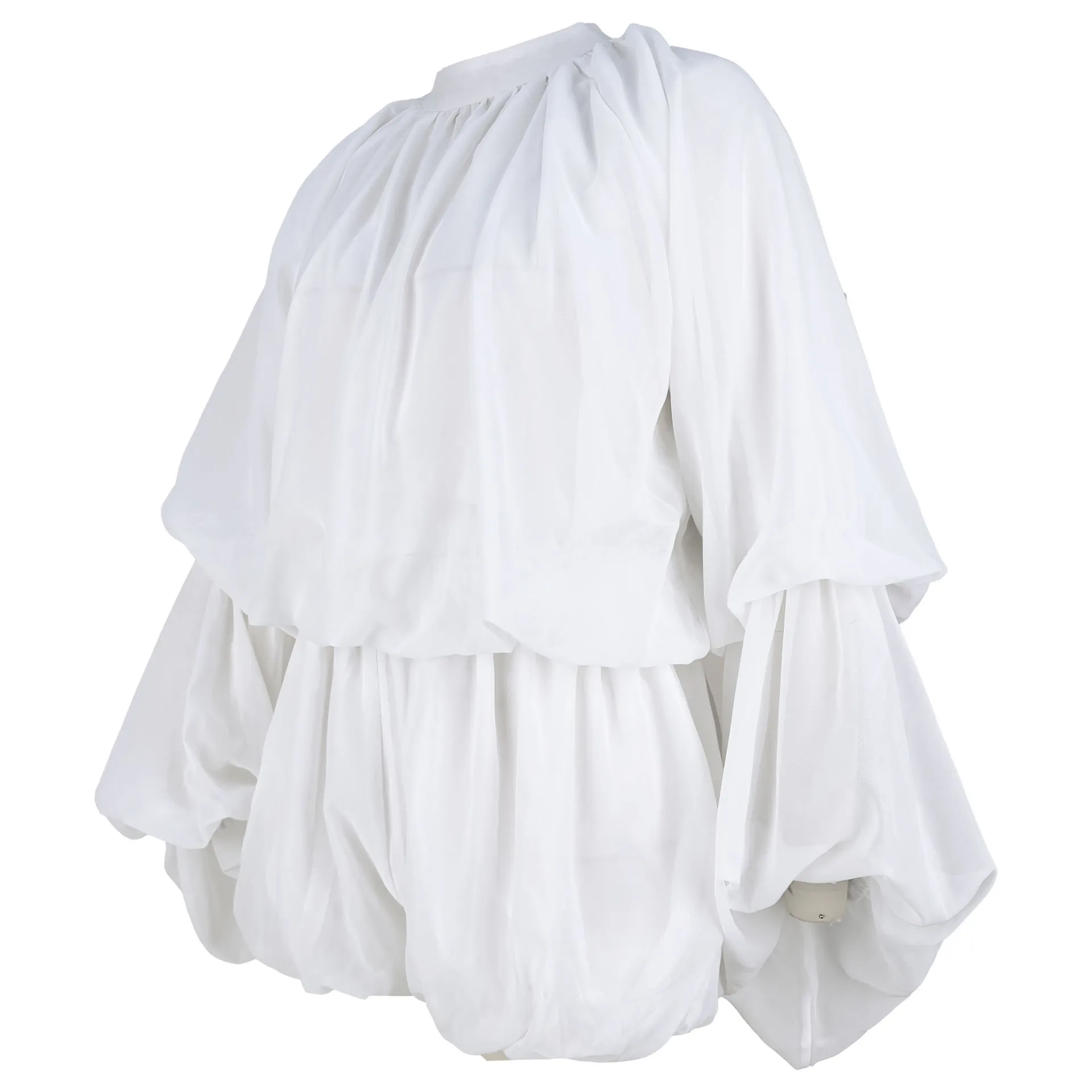 CM.YAYA Women's Set Lantern Long Sleeve Tops and Bubble Ruffles Shorts Suit 2025 Summer Street Ruched Two 2 Piece Sets Outfit