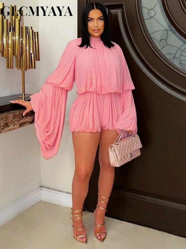 CM.YAYA Women’s Set Lantern Long Sleeve Tops and Bubble Ruffles Shorts Suit 2025 Summer Street Ruched Two 2 Piece Sets Outfit CM.YAYA Women's Set Lantern Long Sleeve Tops and Bubble Ruffles Shorts Suit 2025 Summer Street Ruched Two 2 Piece Sets Outfit