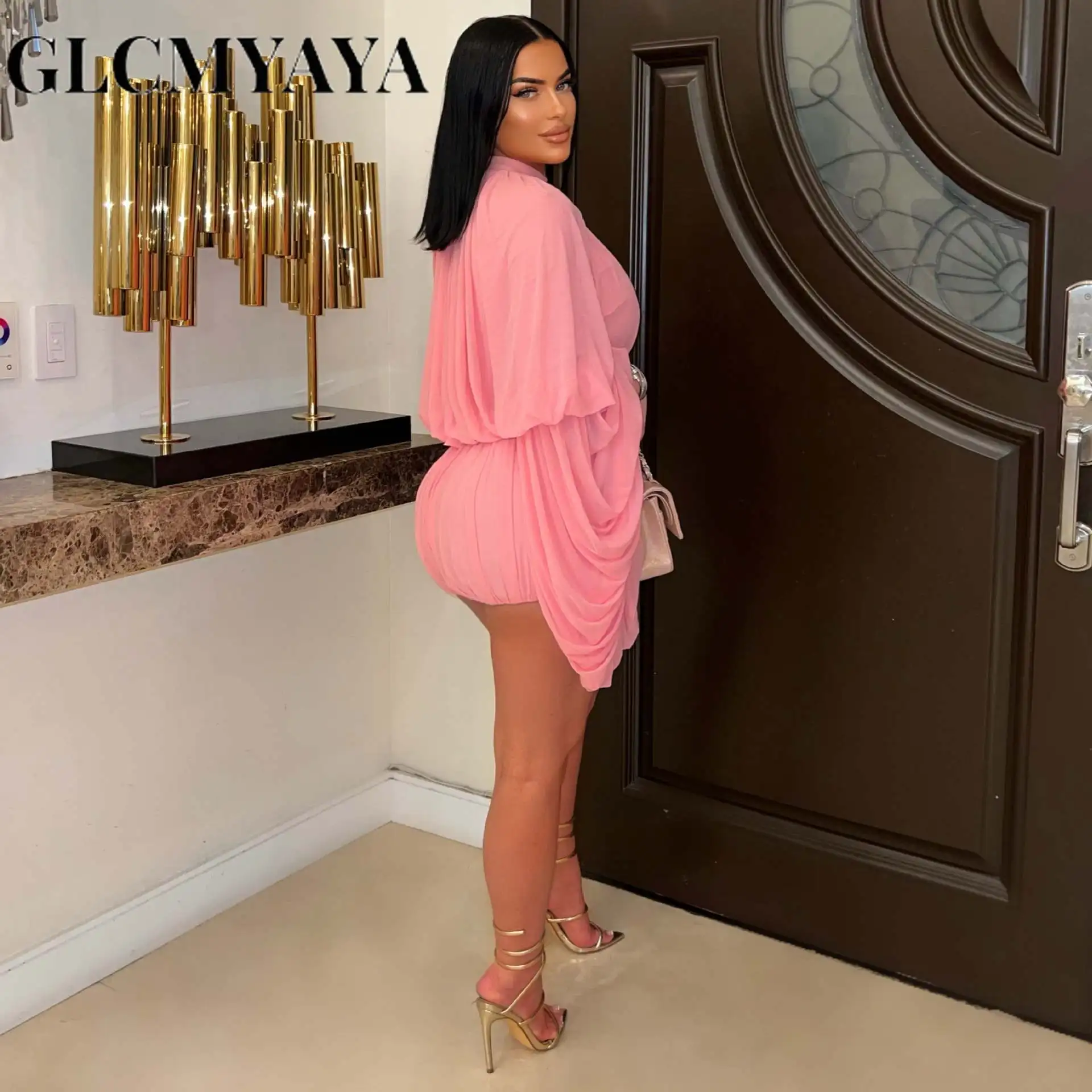 CM.YAYA Women’s Set Lantern Long Sleeve Tops and Bubble Ruffles Shorts Suit 2025 Summer Street Ruched Two 2 Piece Sets Outfit CM.YAYA Women's Set Lantern Long Sleeve Tops and Bubble Ruffles Shorts Suit 2025 Summer Street Ruched Two 2 Piece Sets Outfit