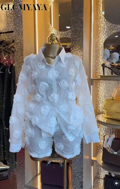 GLCMYAYA Street Fashion Women's Set Rose Floral Long Sleeve Shirt and Shorts Suit 2026 Party Vacation Two 2 Piece Set Outfits GLCMYAYA Street Fashion Women's Set Rose Floral Long Sleeve Shirt and Shorts Suit 2026 Party Vacation Two 2 Piece Set Outfits