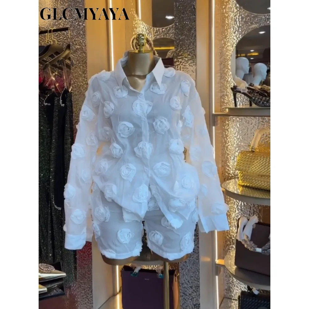 GLCMYAYA Street Fashion Women's Set Rose Floral Long Sleeve Shirt and Shorts Suit 2026 Party Vacation Two 2 Piece Set Outfits GLCMYAYA Street Fashion Women's Set Rose Floral Long Sleeve Shirt and Shorts Suit 2026 Party Vacation Two 2 Piece Set Outfits