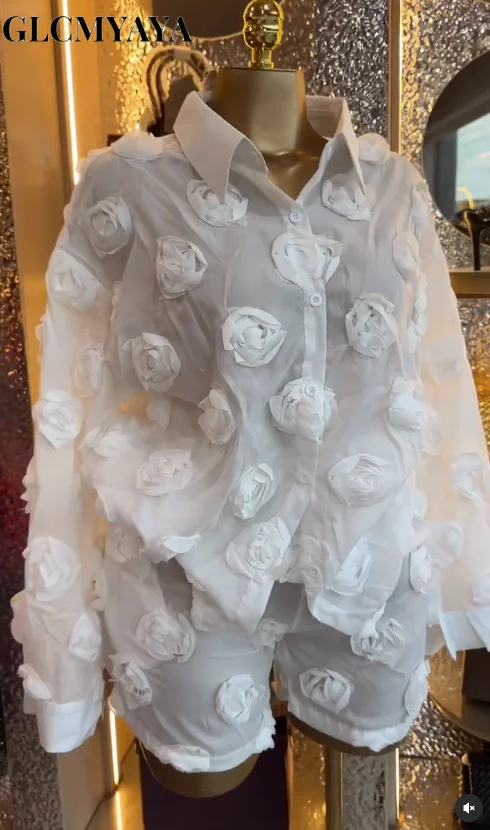 GLCMYAYA Street Fashion Women's Set Rose Floral Long Sleeve Shirt and Shorts Suit 2026 Party Vacation Two 2 Piece Set Outfits GLCMYAYA Street Fashion Women's Set Rose Floral Long Sleeve Shirt and Shorts Suit 2026 Party Vacation Two 2 Piece Set Outfits