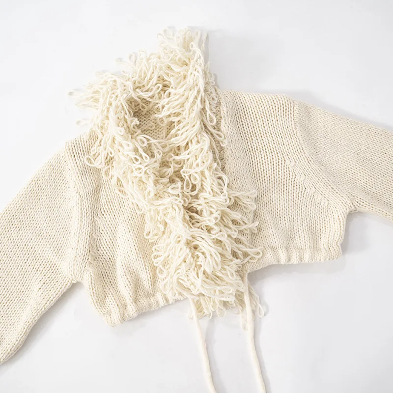 CM.YAYA Women Knitted Mini Skirt Sets +V-Neck Long Sleeve Tassel Crop Top Fall Streetwear Sexy Party Two 2 Piece Sets Outfits