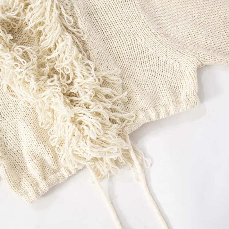 CM.YAYA Women Knitted Mini Skirt Sets +V-Neck Long Sleeve Tassel Crop Top Fall Streetwear Sexy Party Two 2 Piece Sets Outfits