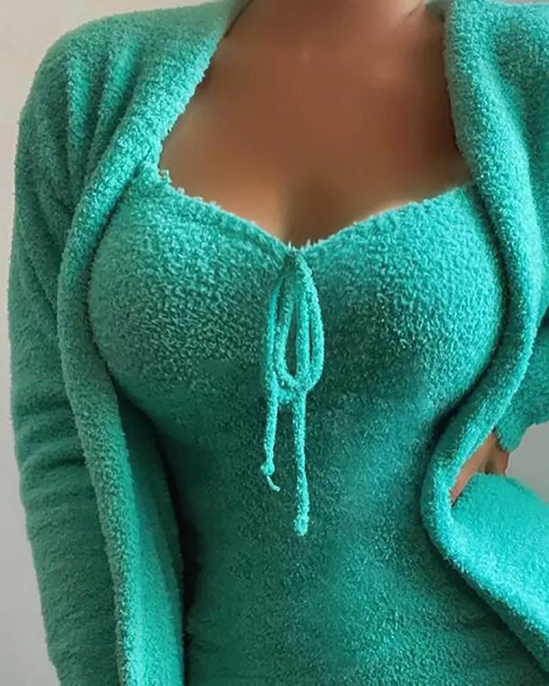 CM.YAYA 3-Piece Women Sets Plush Velvet Pajama Sleepwear Tank Tops + Pants + Cardigan Coat Tracksuit Loungewear Causal Outfits CM.YAYA 3-Piece Women Sets Plush Velvet Pajama Sleepwear Tank Tops + Pants + Cardigan Coat Tracksuit Loungewear Causal Outfits