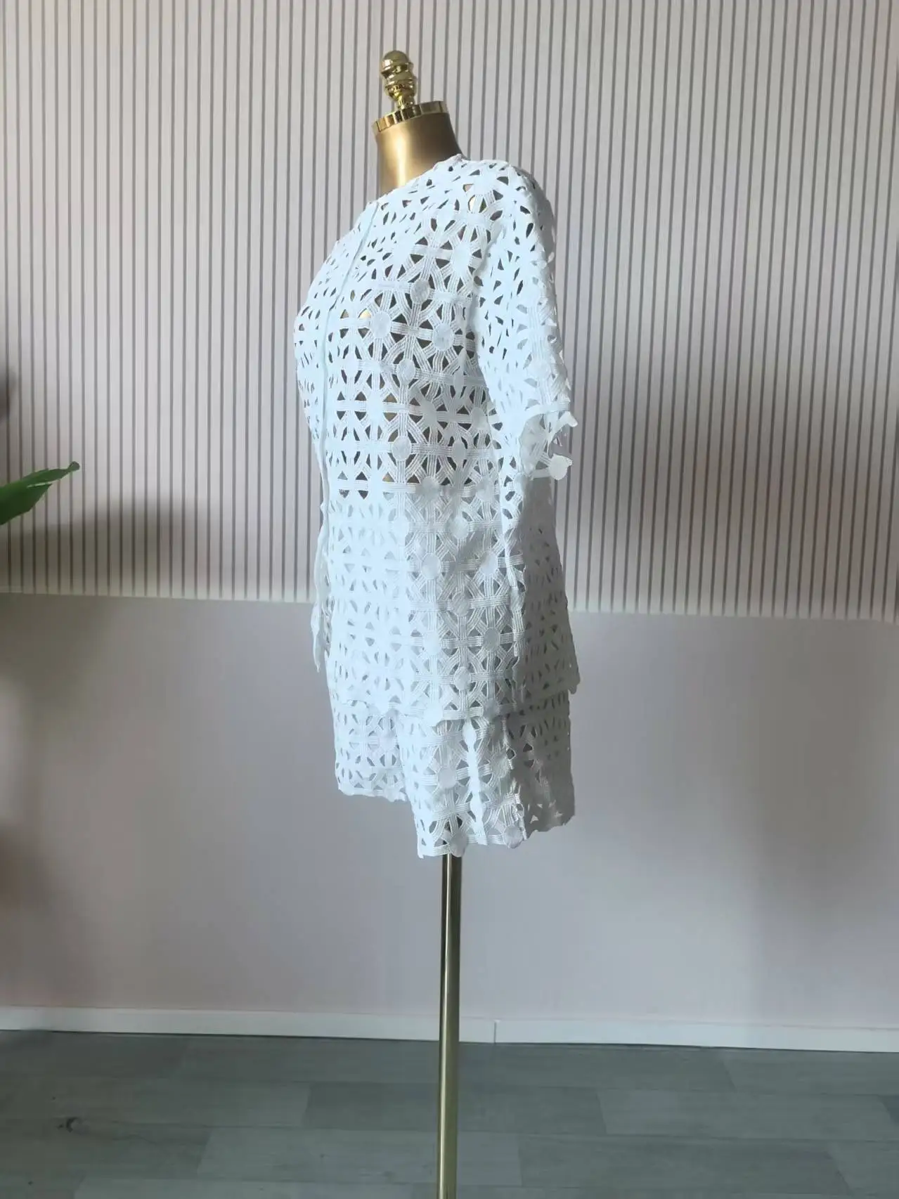 GLCMYAYA Hollow Out Women's Set Short Sleeve Shirt and Shorts Suit 2025 Summer OL Fashion Two 2 Piece Sets Outfit Tracksuit