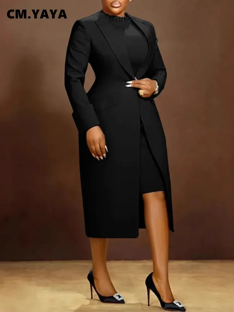 CM.YAYA Women’s Set Full Sleeve Long Blazer Coat+ Long Dress Suit 2025 Winter Streetwear Two 2 Piece Set Africa OL Work Outfits CM.YAYA Women's Set Full Sleeve Long Blazer Coat+ Long Dress Suit 2025 Winter Streetwear Two 2 Piece Set Africa OL Work Outfits