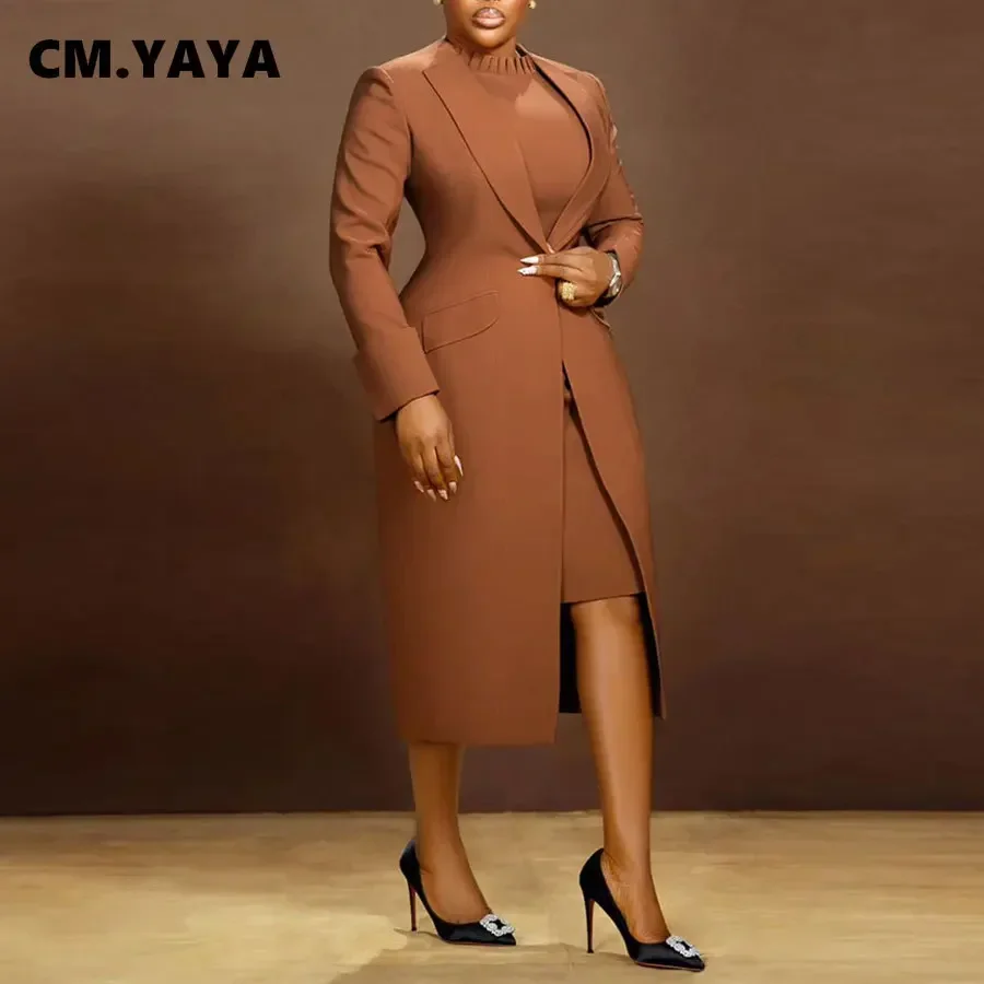 CM.YAYA Women’s Set Full Sleeve Long Blazer Coat+ Long Dress Suit 2025 Winter Streetwear Two 2 Piece Set Africa OL Work Outfits CM.YAYA Women's Set Full Sleeve Long Blazer Coat+ Long Dress Suit 2025 Winter Streetwear Two 2 Piece Set Africa OL Work Outfits