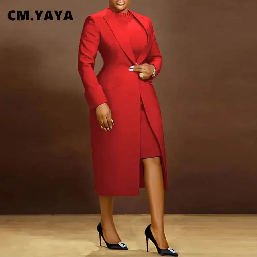 CM.YAYA Women’s Set Full Sleeve Long Blazer Coat+ Long Dress Suit 2025 Winter Streetwear Two 2 Piece Set Africa OL Work Outfits CM.YAYA Women's Set Full Sleeve Long Blazer Coat+ Long Dress Suit 2025 Winter Streetwear Two 2 Piece Set Africa OL Work Outfits