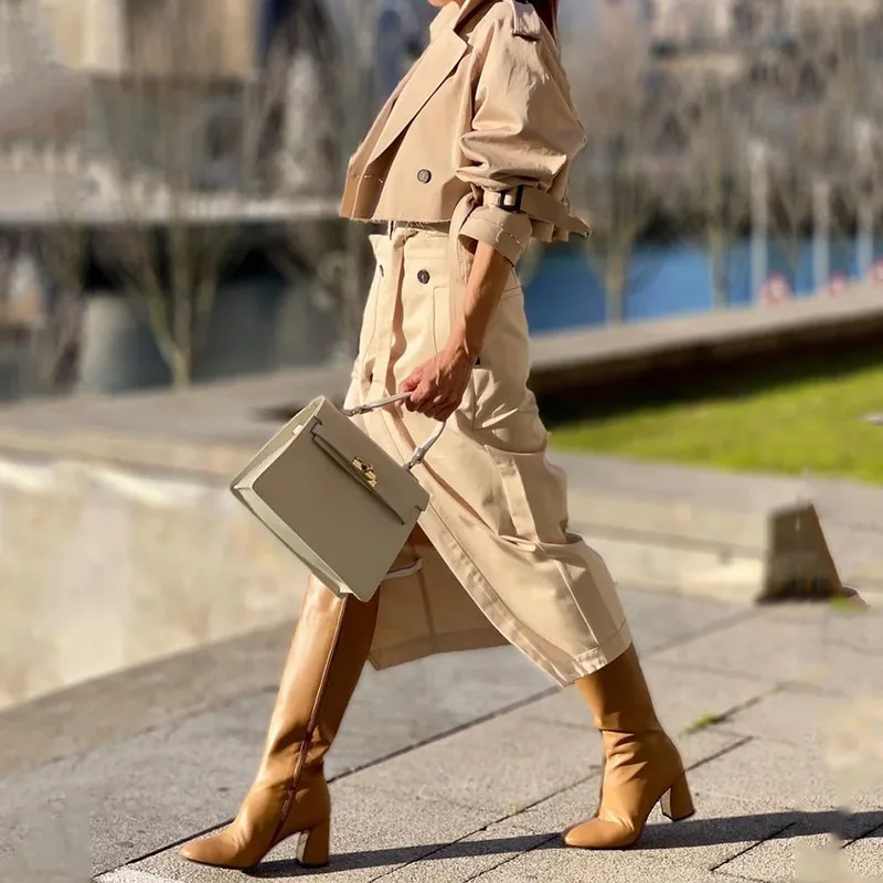 CM.YAYA Street Chic Women's Set Button Belt Long Sleeve Jackets and Cargo Skirts Suits Spring Two 2 Piece Set Outfit Tracksuit