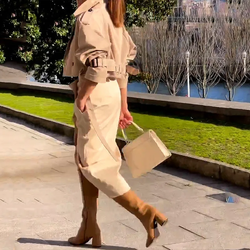 CM.YAYA Street Chic Women's Set Button Belt Long Sleeve Jackets and Cargo Skirts Suits Spring Two 2 Piece Set Outfit Tracksuit