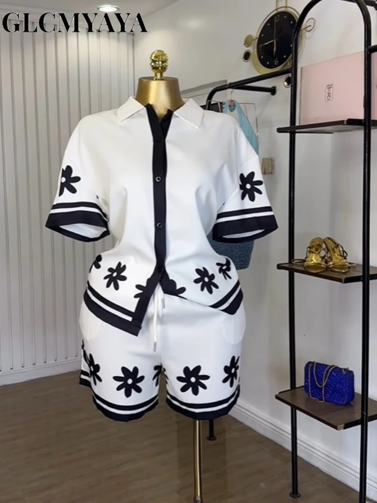 GLCMYAYA floral printed Side Women's Set Half Sleeve Shirt Tops and Shorts 2025 Holiday Vacation Street Two 2 Piece Set Outfits