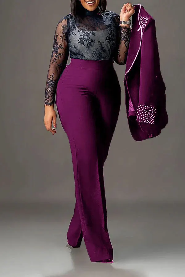 CM.YAYA Fashion Pearl Splicing Women's Set Long Sleeve Blazer and Wide Leg Pants Suit 2024 Winter OL Fall Two 2 Piece Set Outfit CM.YAYA Fashion Pearl Splicing Women's Set Long Sleeve Blazer and Wide Leg Pants Suit 2024 Winter OL Fall Two 2 Piece Set Outfit