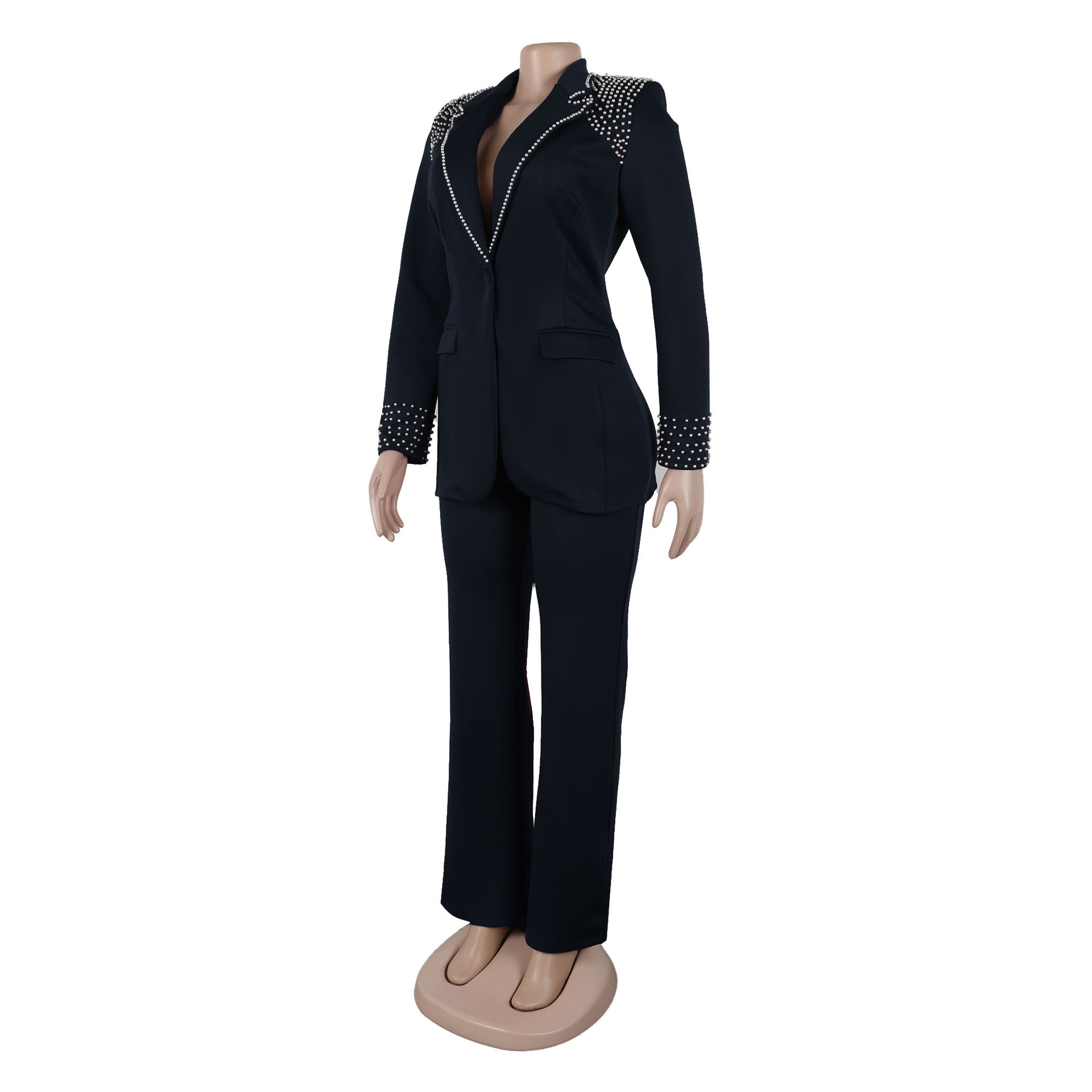 CM.YAYA Fashion Pearl Splicing Women's Set Long Sleeve Blazer and Wide Leg Pants Suit 2024 Winter OL Fall Two 2 Piece Set Outfit CM.YAYA Fashion Pearl Splicing Women's Set Long Sleeve Blazer and Wide Leg Pants Suit 2024 Winter OL Fall Two 2 Piece Set Outfit