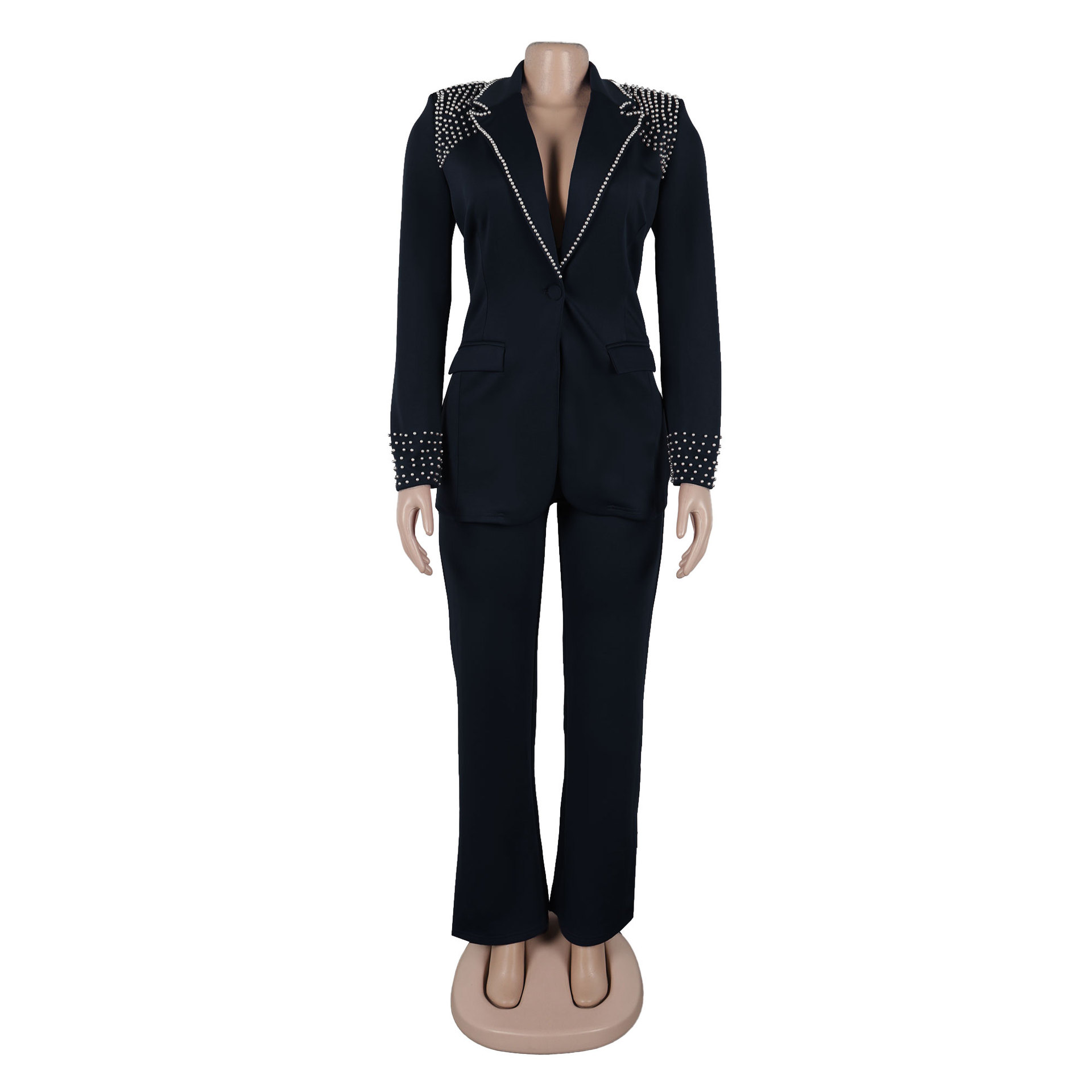 CM.YAYA Fashion Pearl Splicing Women's Set Long Sleeve Blazer and Wide Leg Pants Suit 2024 Winter OL Fall Two 2 Piece Set Outfit CM.YAYA Fashion Pearl Splicing Women's Set Long Sleeve Blazer and Wide Leg Pants Suit 2024 Winter OL Fall Two 2 Piece Set Outfit