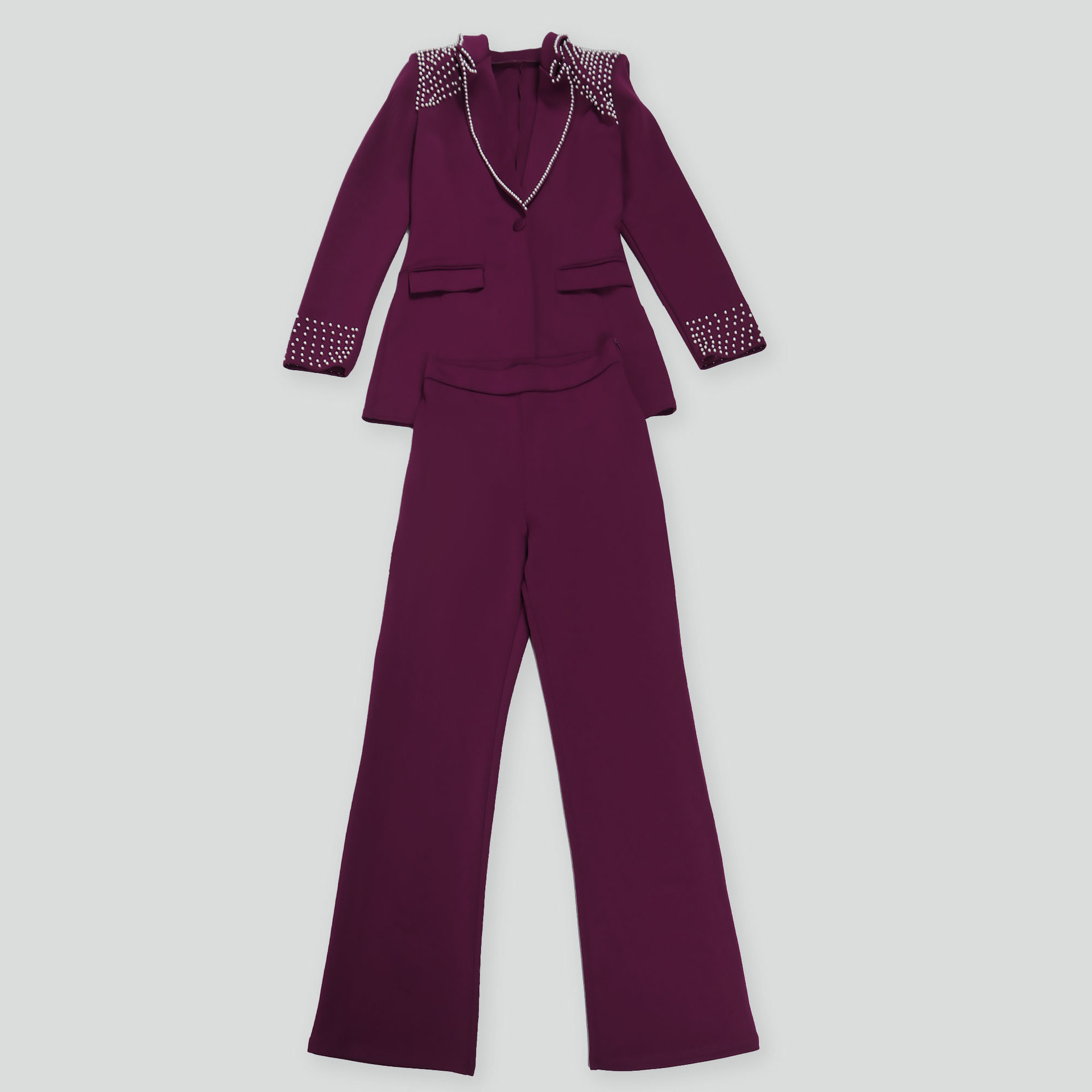 CM.YAYA Fashion Pearl Splicing Women's Set Long Sleeve Blazer and Wide Leg Pants Suit 2024 Winter OL Fall Two 2 Piece Set Outfit CM.YAYA Fashion Pearl Splicing Women's Set Long Sleeve Blazer and Wide Leg Pants Suit 2024 Winter OL Fall Two 2 Piece Set Outfit