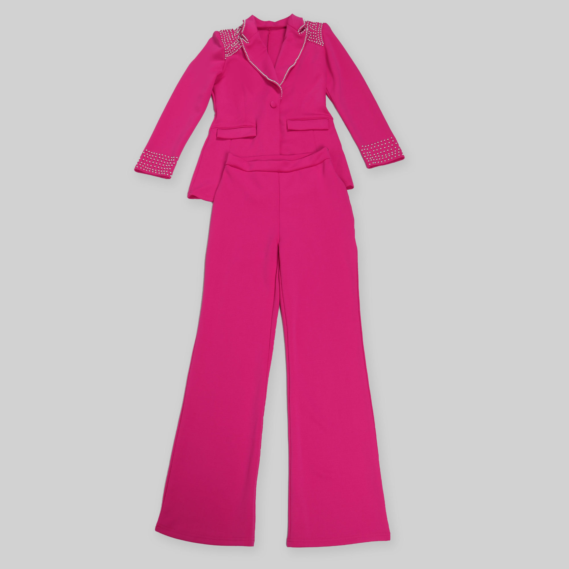 CM.YAYA Fashion Pearl Splicing Women's Set Long Sleeve Blazer and Wide Leg Pants Suit 2024 Winter OL Fall Two 2 Piece Set Outfit CM.YAYA Fashion Pearl Splicing Women's Set Long Sleeve Blazer and Wide Leg Pants Suit 2024 Winter OL Fall Two 2 Piece Set Outfit