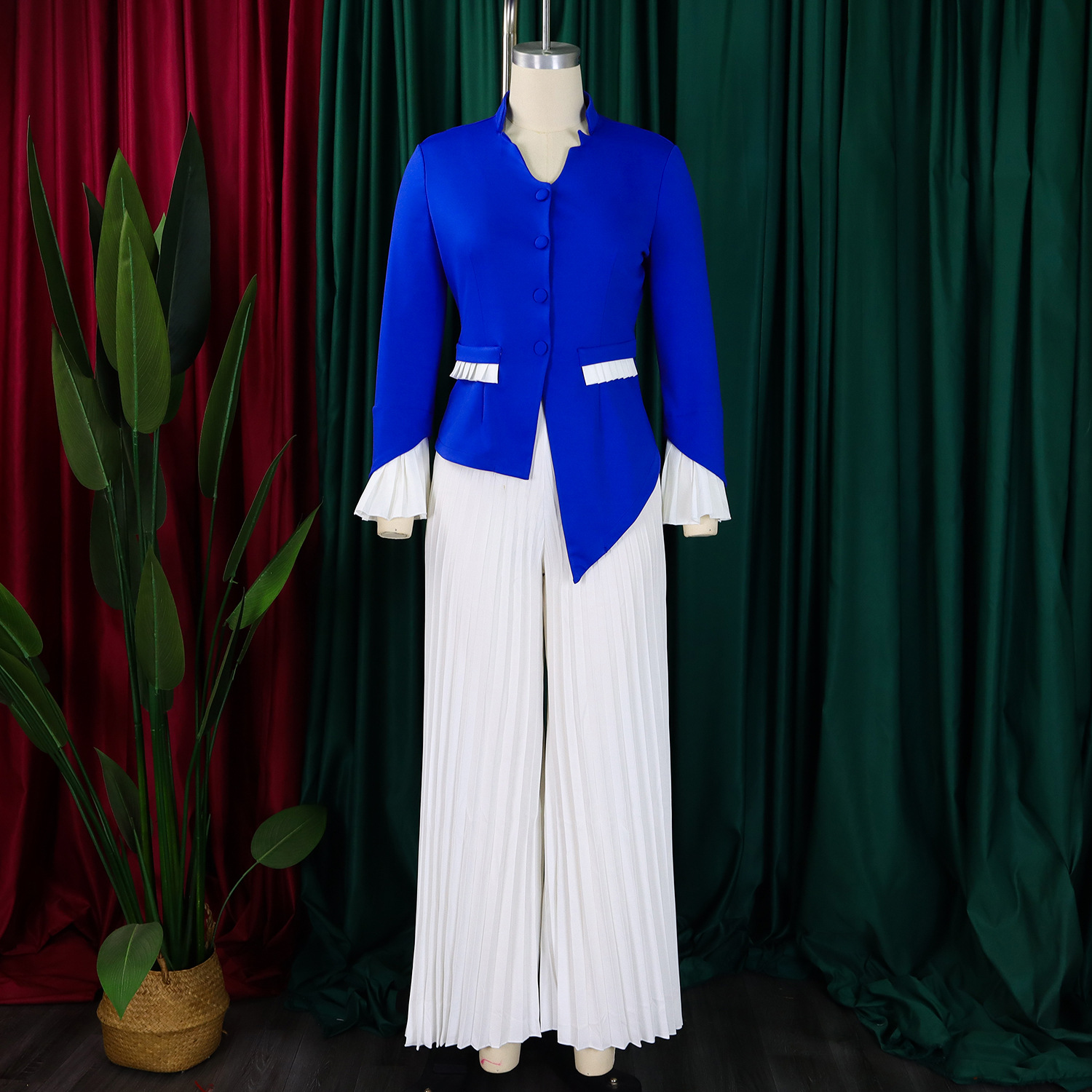 CM.YAYA Women's Set Full Flare Sleeve Button Blazer Shirt + Pleated Long Pants Suit Streetwear Two 2 Piece Set Africa OL Outfits