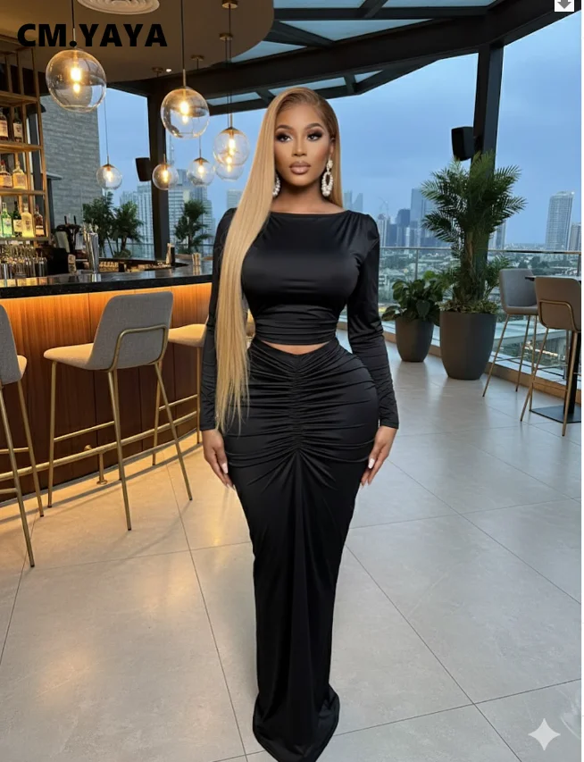 GLCMYAYA Fashion Ruched Women’s Dress Set Crop Tops and Bodycon Long Skirts Suit 2026 Spring Street Sexy Two 2 Piece Set Outfit GLCMYAYA Fashion Ruched Women's Dress Set Crop Tops and Bodycon Long Skirts Suit 2026 Spring Street Sexy Two 2 Piece Set Outfit