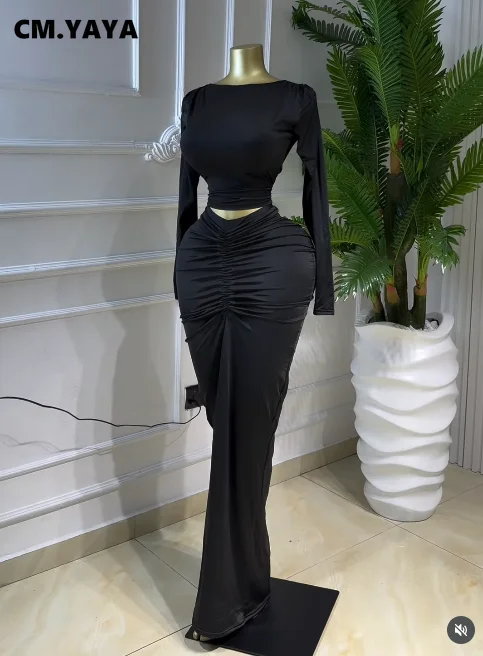 GLCMYAYA Fashion Ruched Women’s Dress Set Crop Tops and Bodycon Long Skirts Suit 2026 Spring Street Sexy Two 2 Piece Set Outfit GLCMYAYA Fashion Ruched Women's Dress Set Crop Tops and Bodycon Long Skirts Suit 2026 Spring Street Sexy Two 2 Piece Set Outfit