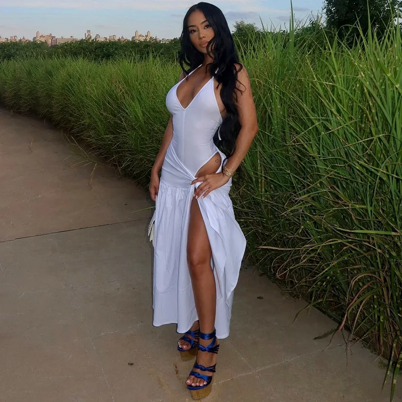 CM.YAYA Elegant Women's Set Sleeveless Strap Bodysuit +Long Skirts Set Autumn Tracksuit Sexy 2024 Tie Up Two 2 Piece Set Outfits