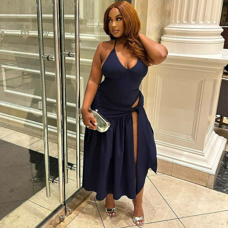 CM.YAYA Elegant Women's Set Sleeveless Strap Bodysuit +Long Skirts Set Autumn Tracksuit Sexy 2024 Tie Up Two 2 Piece Set Outfits CM.YAYA Elegant Women's Set Sleeveless Strap Bodysuit +Long Skirts Set Autumn Tracksuit Sexy 2024 Tie Up Two 2 Piece Set Outfits