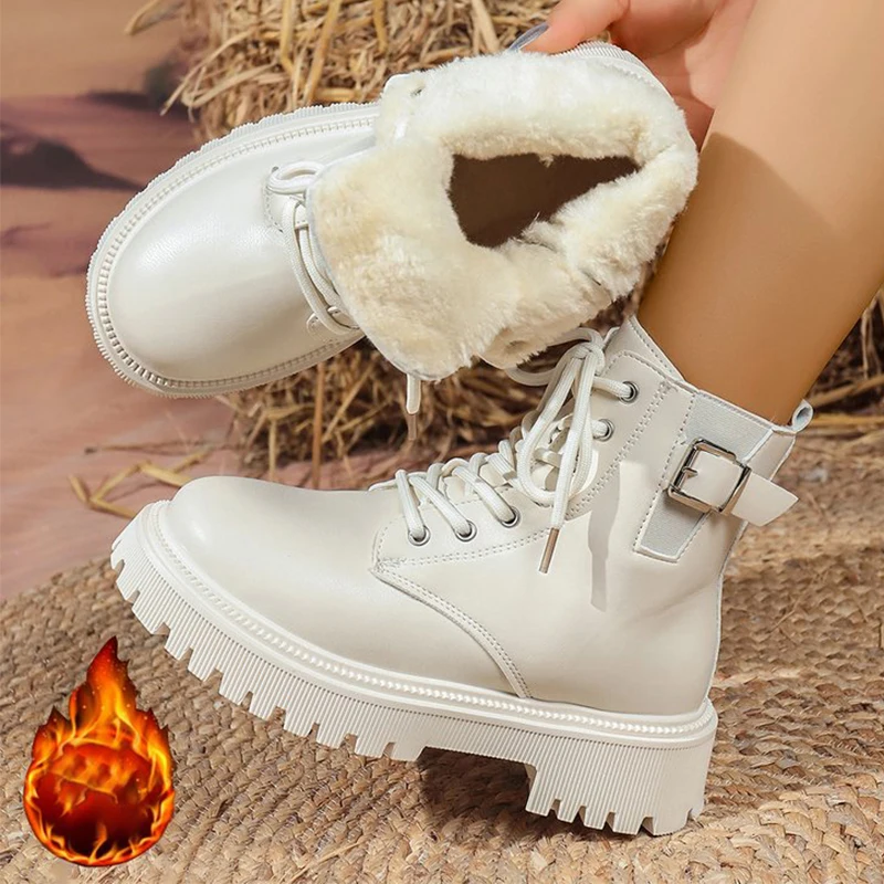 Warm Long Plush Ankle Boots for Women Motorcycle Style Black Pu Leather Waterproof Snow Boots Woman Winter Zip Platform Zapatos Warm Long Plush Ankle Boots for Women Motorcycle Style Black Pu Leather Waterproof Snow Boots Woman Winter Zip Platform Zapatos