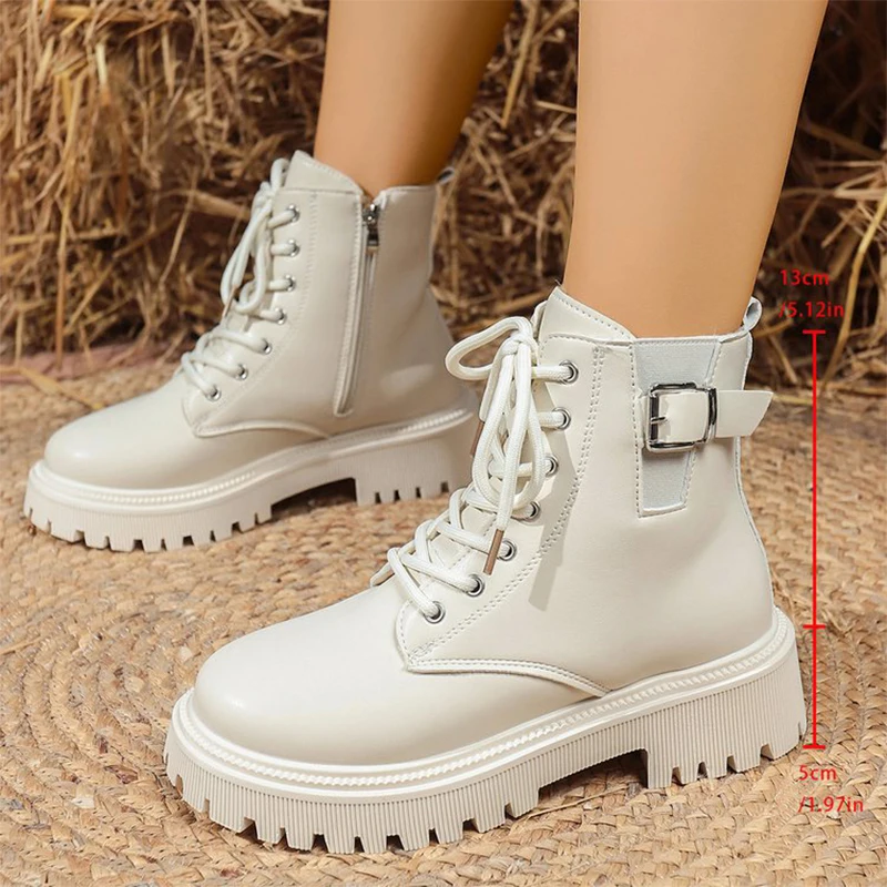 Warm Long Plush Ankle Boots for Women Motorcycle Style Black Pu Leather Waterproof Snow Boots Woman Winter Zip Platform Zapatos