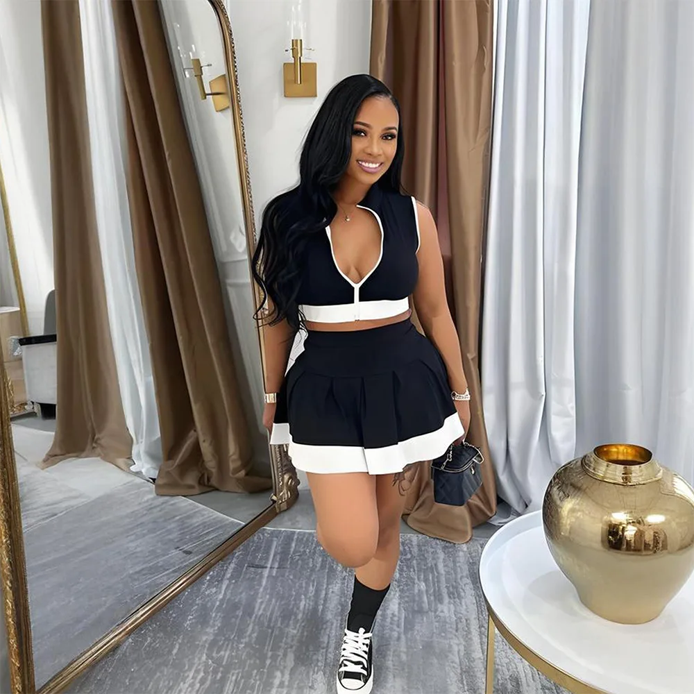 CM.YAYA Women’s Set Sleeveless V-neck Vest + Pleated Skirts 2025 Summer Cute Street Beach Two 2 Piece Sets Outfits Tracksuit CM.YAYA Women's Set Sleeveless V-neck Vest + Pleated Skirts 2025 Summer Cute Street Beach Two 2 Piece Sets Outfits Tracksuit