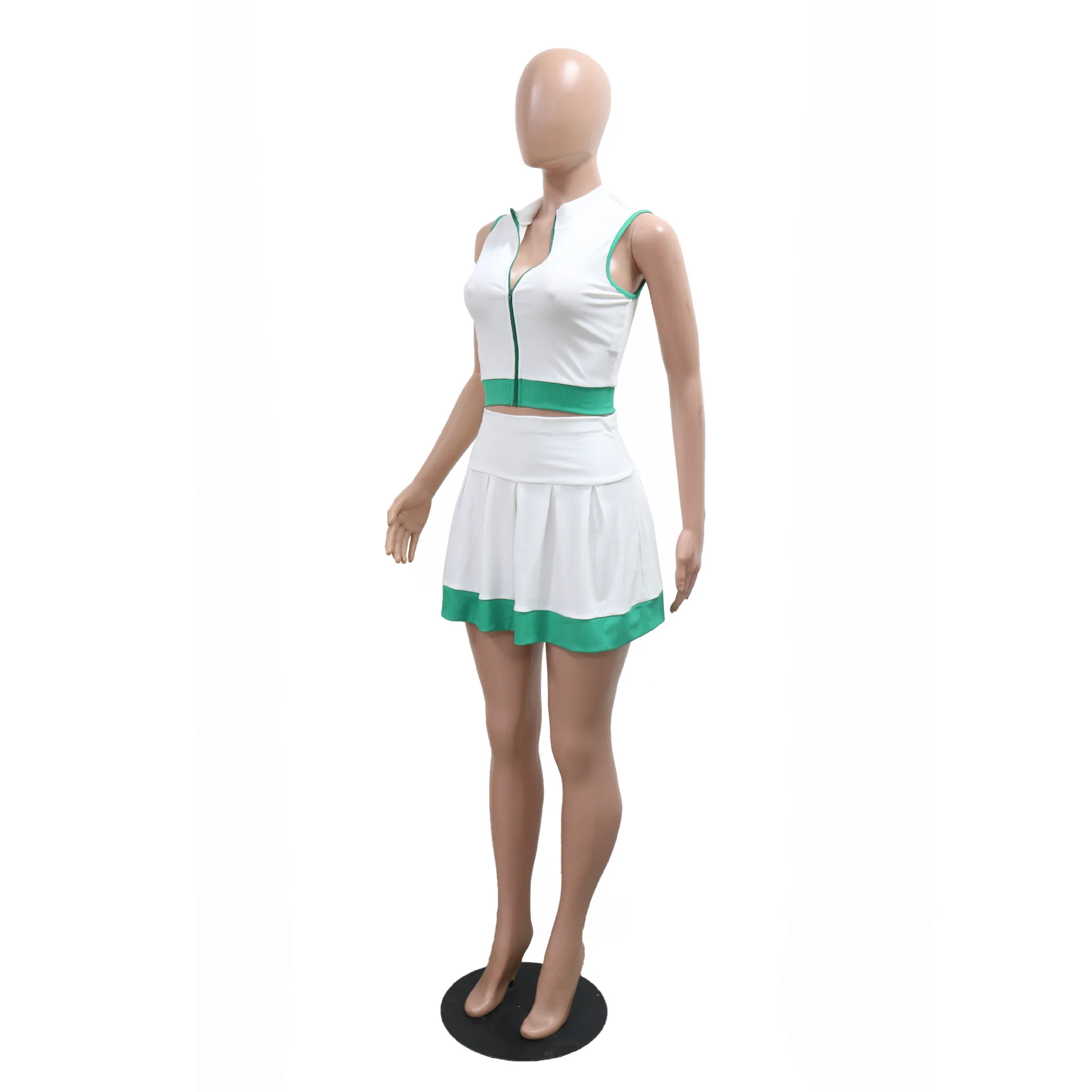 CM.YAYA Women's Set Sleeveless V-neck Vest  + Pleated Skirts 2025 Summer Cute Street Beach Two 2 Piece Sets Outfits Tracksuit