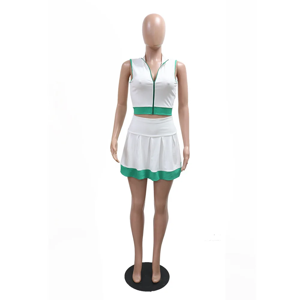 CM.YAYA Women's Set Sleeveless V-neck Vest  + Pleated Skirts 2025 Summer Cute Street Beach Two 2 Piece Sets Outfits Tracksuit