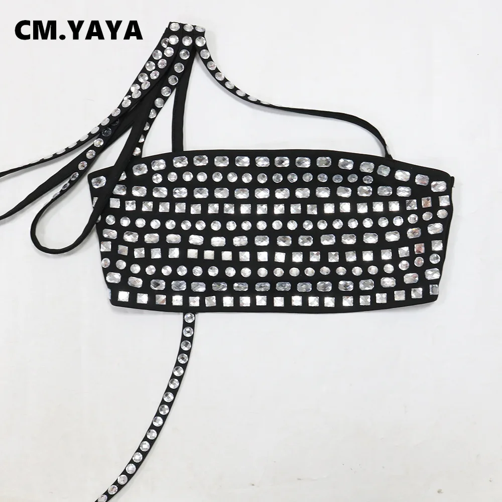 CM.YAYA Women Set Diamonds Hot Rhinestones Strapless Top + Long Skirt Suit Dress Sets Two 2 Piece Set Party Club Night Outfits CM.YAYA Women Set Diamonds Hot Rhinestones Strapless Top + Long Skirt Suit Dress Sets Two 2 Piece Set Party Club Night Outfits