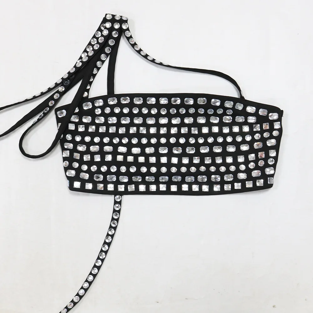 CM.YAYA Women Set Diamonds Hot Rhinestones Strapless Top + Long Skirt Suit Dress Sets Two 2 Piece Set Party Club Night Outfits