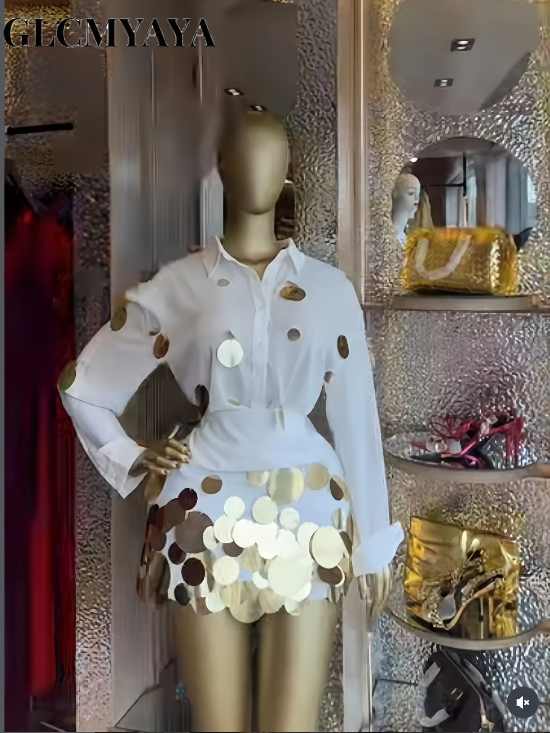 GLCMYAYA Fashion Sequined Splicing Women's Set Lapel Collar Shirt and Midi A-line Skirt Suit Vacation Two 2 Piece Set Outfits GLCMYAYA Fashion Sequined Splicing Women's Set Lapel Collar Shirt and Midi A-line Skirt Suit Vacation Two 2 Piece Set Outfits