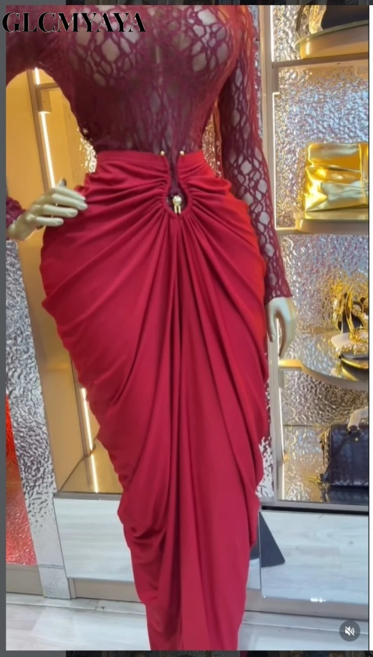 CM.YAYA Women’s See Though Long Sleeve T-shirts Tops and Buckle Waist Stacked Ruched Midi Maxi Skirt 2026 Two 2 Piece Set Outfit CM.YAYA Women's See Though Long Sleeve T-shirts Tops and Buckle Waist Stacked Ruched Midi Maxi Skirt 2026 Two 2 Piece Set Outfit