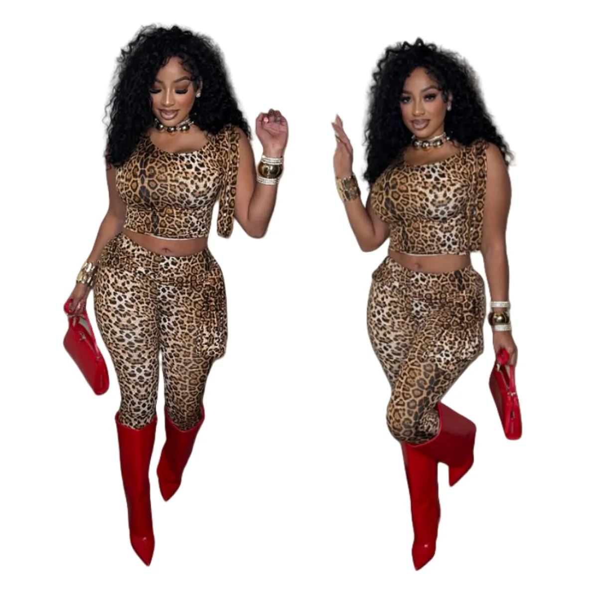 CM.YAYA Women's Set Active Leopard Print Sleeveless Tie Up Top +Pants Suits Street Sporty Two 2 Piece Set Outfit Tracksuit 2025 CM.YAYA Women's Set Active Leopard Print Sleeveless Tie Up Top +Pants Suits Street Sporty Two 2 Piece Set Outfit Tracksuit 2025