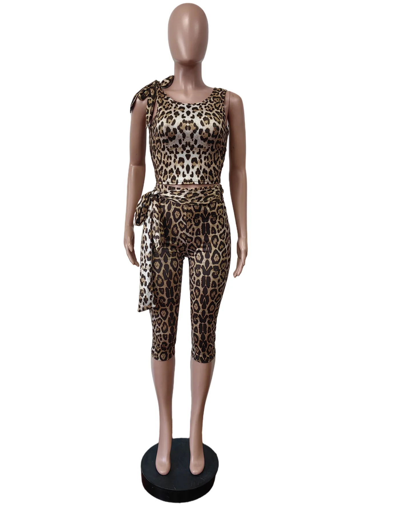 CM.YAYA Women's Set Active Leopard Print Sleeveless Tie Up Top +Pants Suits Street Sporty Two 2 Piece Set Outfit Tracksuit 2025 CM.YAYA Women's Set Active Leopard Print Sleeveless Tie Up Top +Pants Suits Street Sporty Two 2 Piece Set Outfit Tracksuit 2025