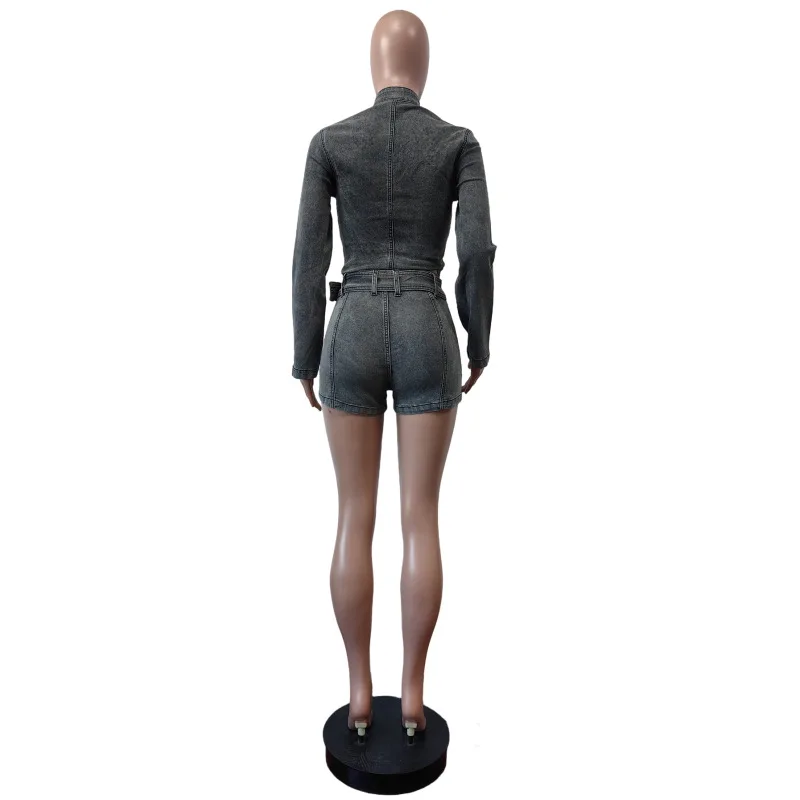 CM.YAYA Fashion Denim Women's Set Long Sleeve Jacket and Belt Shorts Suits 2024 Winter Street Two 2 Piece Sets Outfits Tracksuit