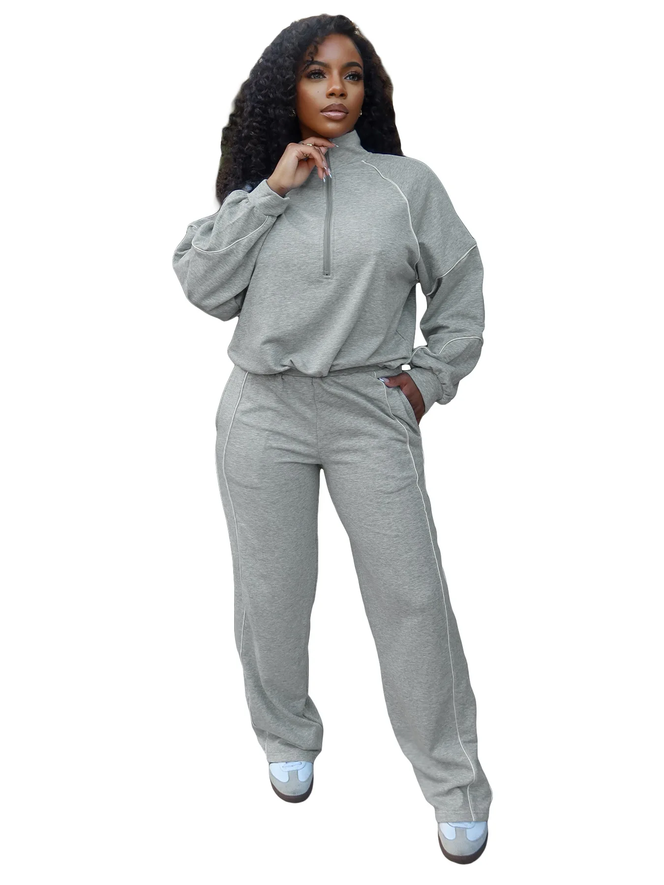 GLCMYAYA Women's Set Long Sleeve Sweatshirt + Wide Leg Pant Suits 2025 Autumn Active Sporty Tracksuit 2 Two Pieces Set Outfits